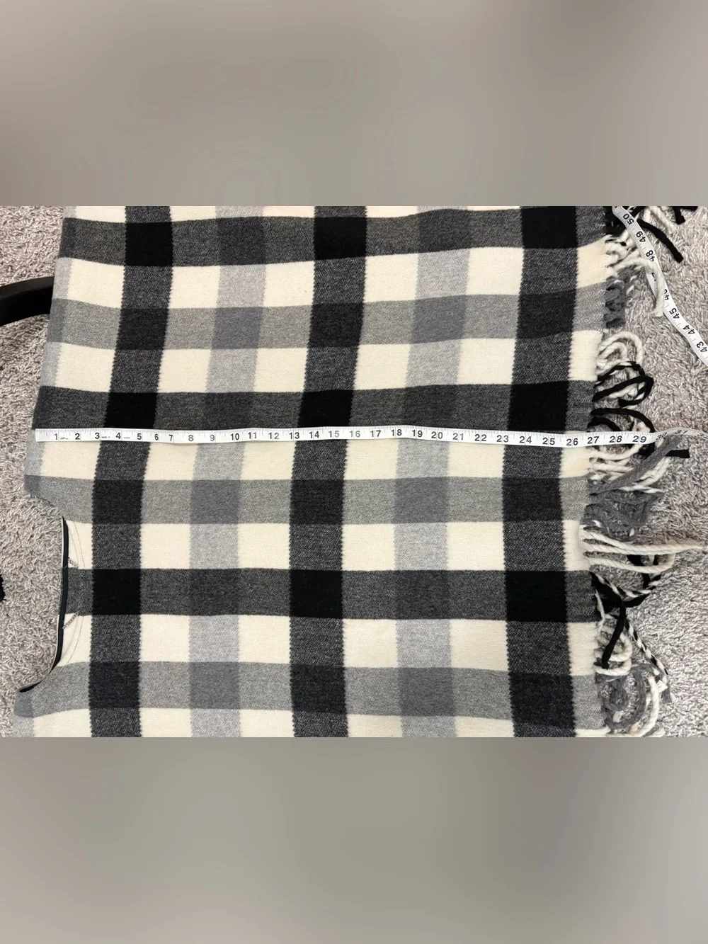 Michael Kors Black & White Plaid Fringe Wool blend Poncho - Picture 12 of 12
